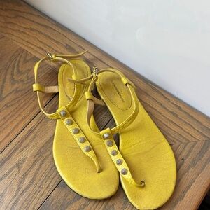 Balenciaga Yellow Leather T-Strap Stud Sandals